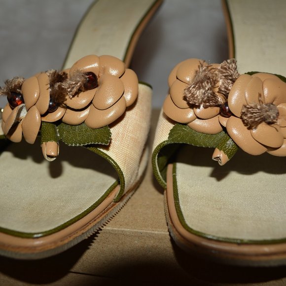 Channel Camellia Accent Flower Heels Size 38.5 - Picture 1 of 9